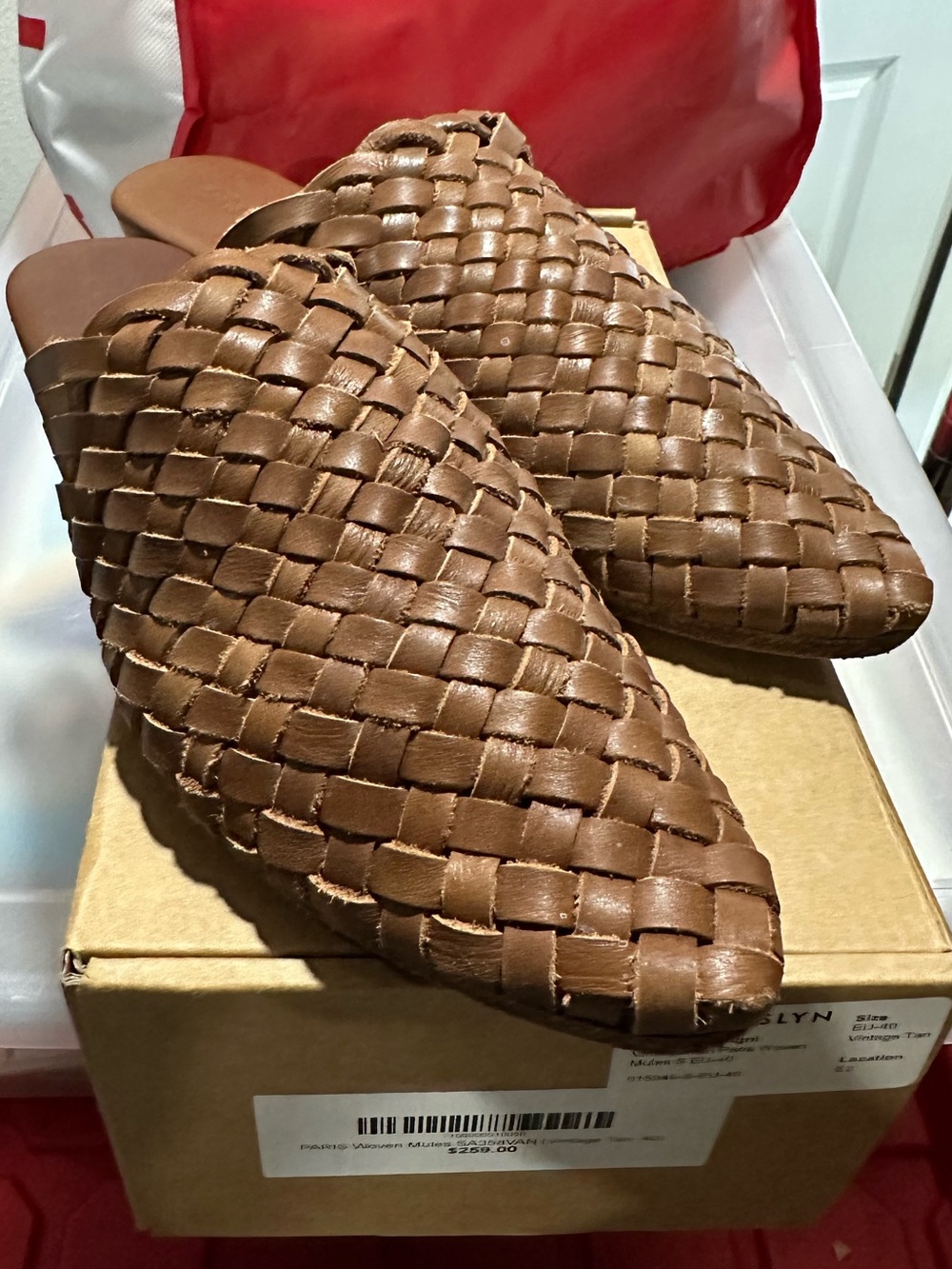 St. Agni Paris Woven Mule in Vintage Tan Leather, size 40